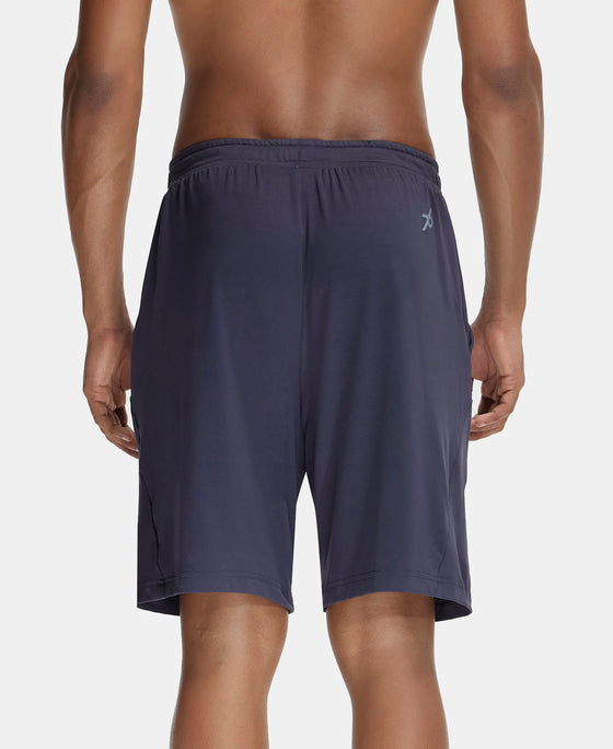 Microfiber Elastane Stretch Solid Shorts with Zipper Media Pocket and StayFresh Treatment - Graphite-3