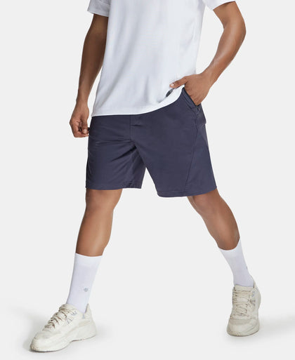 Microfiber Elastane Stretch Solid Shorts with Zipper Media Pocket and StayFresh Treatment - Graphite-5
