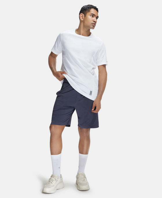 Microfiber Elastane Stretch Solid Shorts with Zipper Media Pocket and StayFresh Treatment - Graphite-6