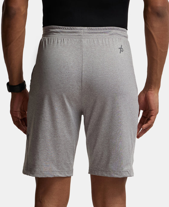 Microfiber Elastane Stretch Solid Shorts with Zipper Media Pocket and StayFresh Treatment - Light Steel Grey-3
