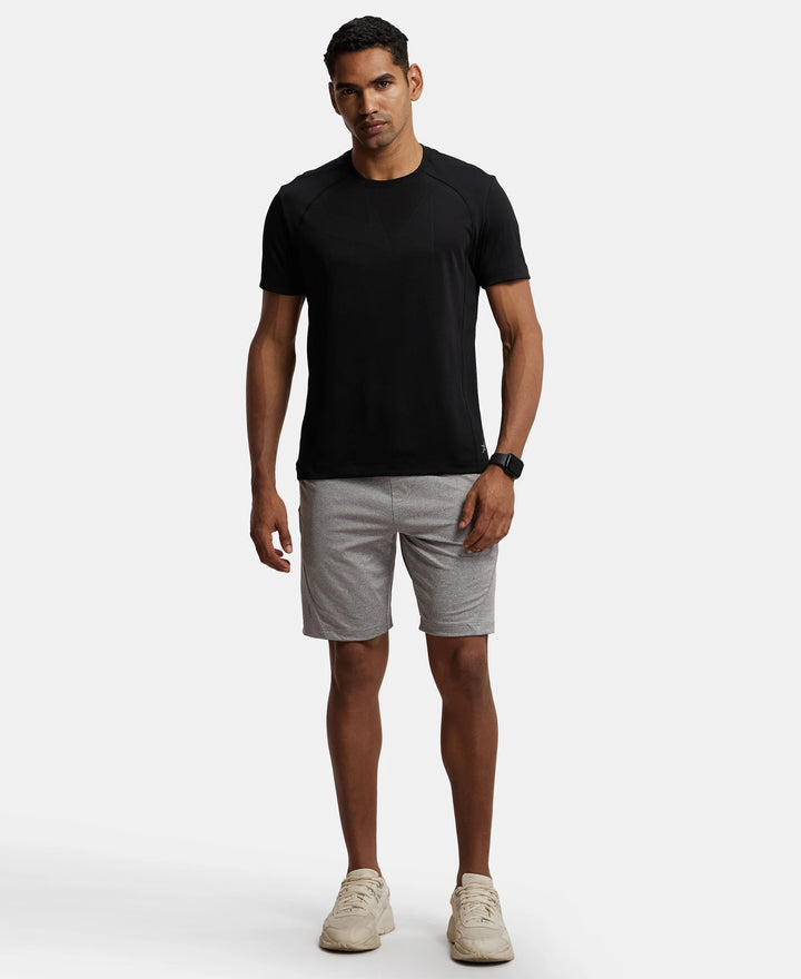 Microfiber Elastane Stretch Solid Shorts with Zipper Media Pocket and StayFresh Treatment - Light Steel Grey-4