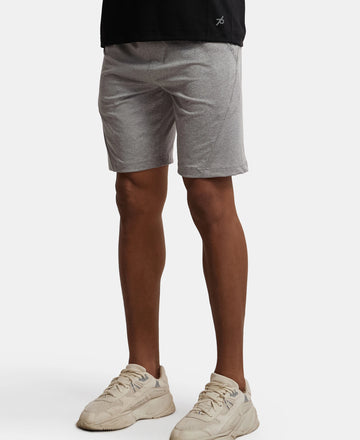 Microfiber Elastane Stretch Solid Shorts with Zipper Media Pocket and StayFresh Treatment - Light Steel Grey-5