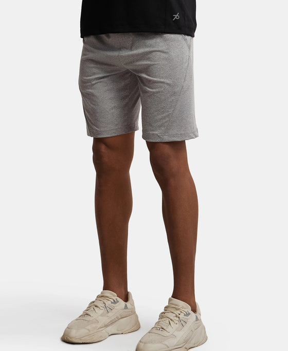 Microfiber Elastane Stretch Solid Shorts with Zipper Media Pocket and StayFresh Treatment - Light Steel Grey-5