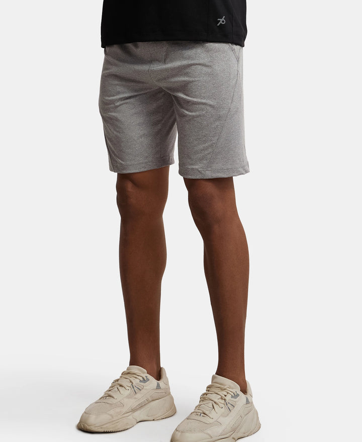 Microfiber Elastane Stretch Solid Shorts with Zipper Media Pocket and StayFresh Treatment - Light Steel Grey-5