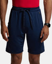 Microfiber Elastane Stretch Solid Shorts with Zipper Media Pocket and StayFresh Treatment - Navy-1