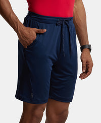 Microfiber Elastane Stretch Solid Shorts with Zipper Media Pocket and StayFresh Treatment - Navy-2