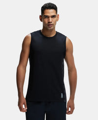 Super Combed Cotton Blend Round Neck Muscle Tee with Breathable Mesh - Black-1