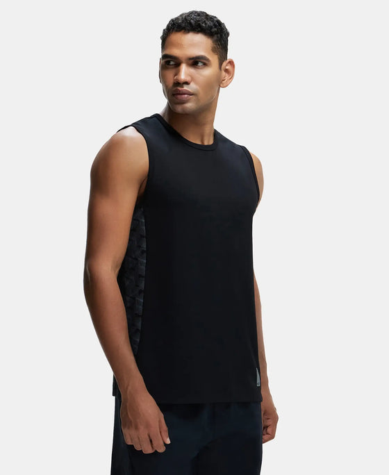 Super Combed Cotton Blend Round Neck Muscle Tee with Breathable Mesh - Black-2