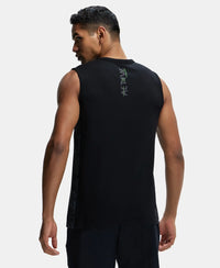 Super Combed Cotton Blend Round Neck Muscle Tee with Breathable Mesh - Black-3