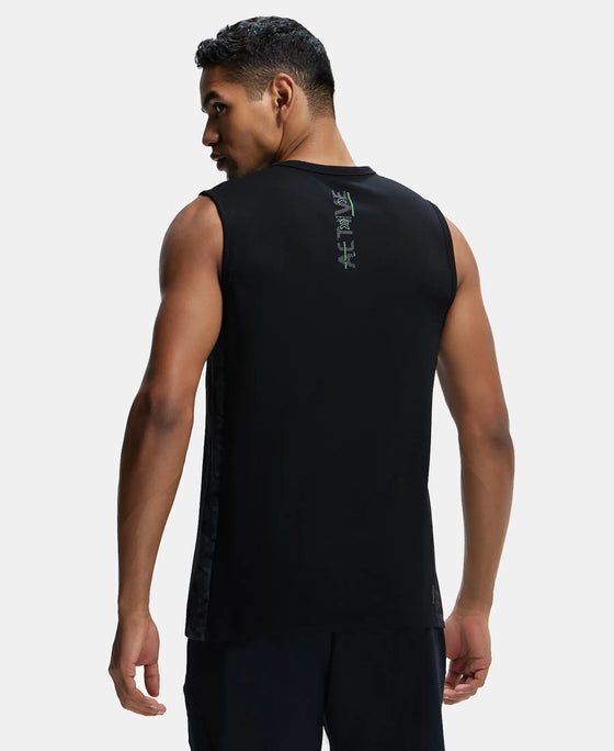 Super Combed Cotton Blend Round Neck Muscle Tee with Breathable Mesh - Black-3