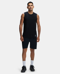 Super Combed Cotton Blend Round Neck Muscle Tee with Breathable Mesh - Black-4