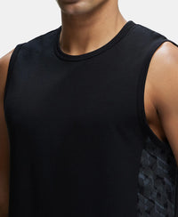 Super Combed Cotton Blend Round Neck Muscle Tee with Breathable Mesh - Black-6
