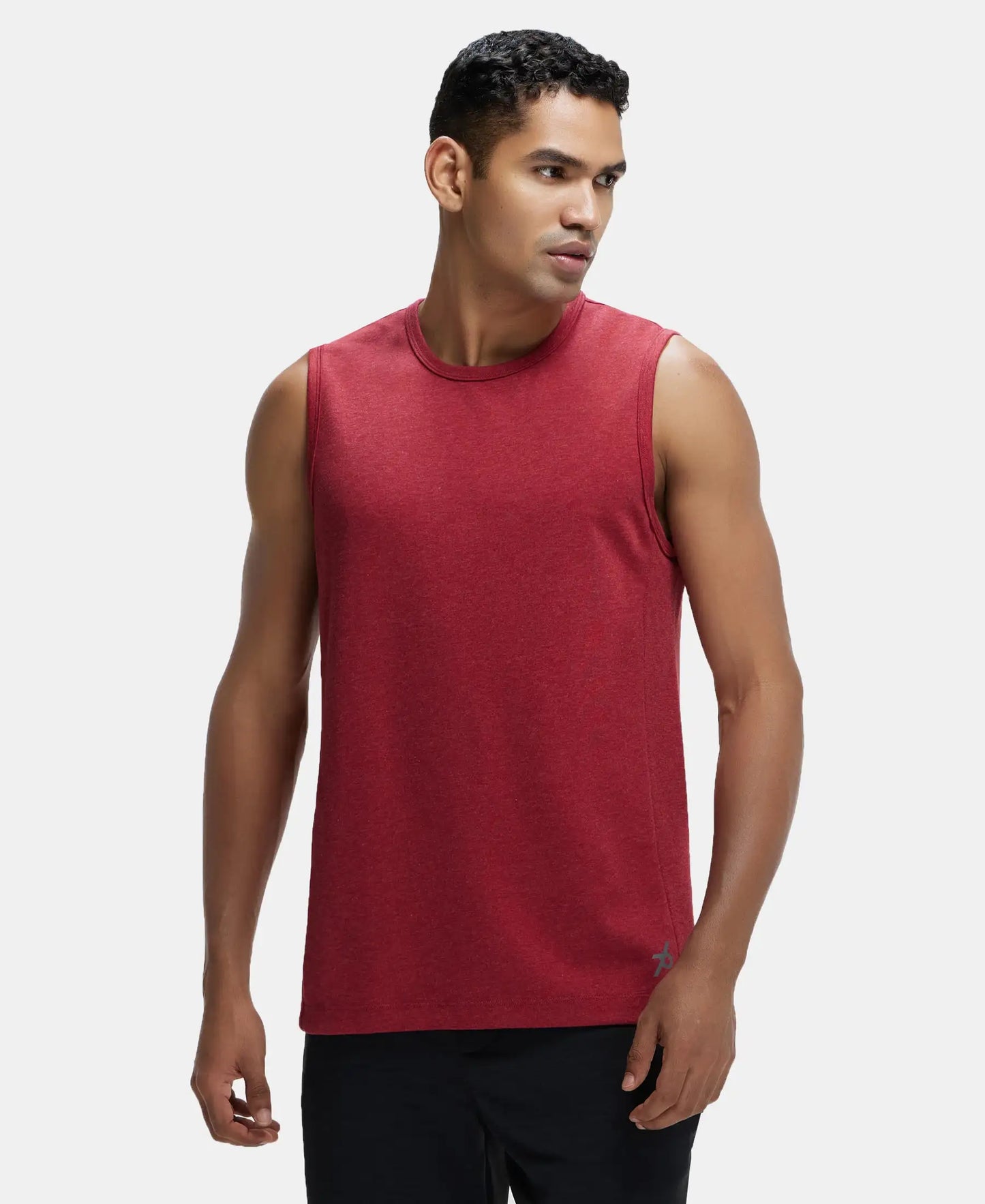 Super Combed Cotton Blend Round Neck Muscle Tee with Breathable Mesh - Brick Red Melange-1