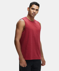 Super Combed Cotton Blend Round Neck Muscle Tee with Breathable Mesh - Brick Red Melange-2