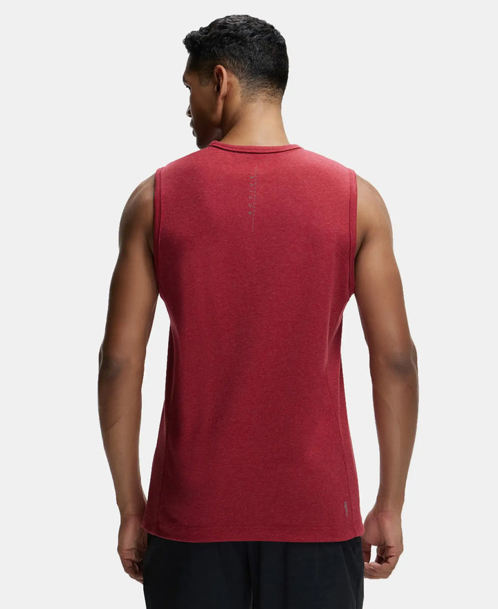 Super Combed Cotton Blend Round Neck Muscle Tee with Breathable Mesh - Brick Red Melange-3