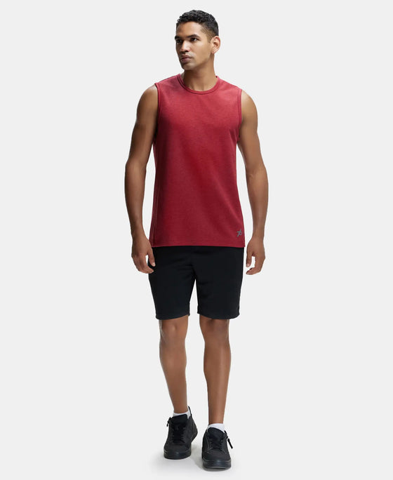 Super Combed Cotton Blend Round Neck Muscle Tee with Breathable Mesh - Brick Red Melange-4