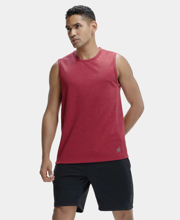 Super Combed Cotton Blend Round Neck Muscle Tee with Breathable Mesh - Brick Red Melange-5