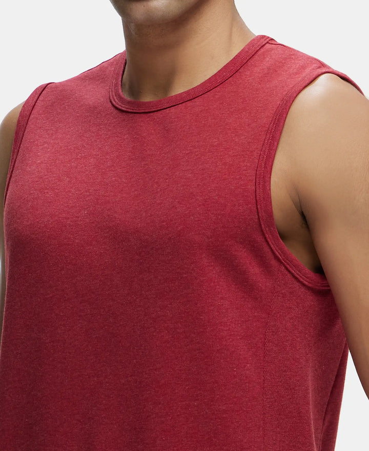 Super Combed Cotton Blend Round Neck Muscle Tee with Breathable Mesh - Brick Red Melange-6