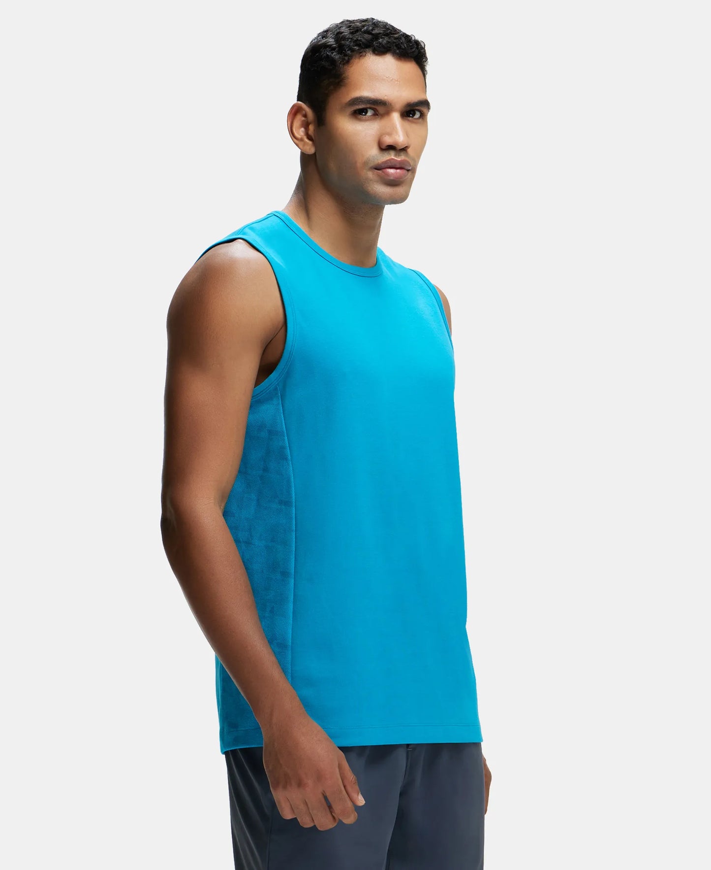 Super Combed Cotton Blend Round Neck Muscle Tee with Breathable Mesh - Caribbean Sea-2