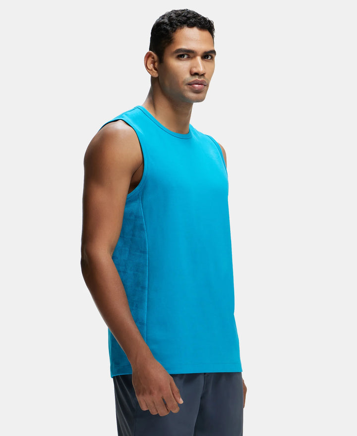 Super Combed Cotton Blend Round Neck Muscle Tee with Breathable Mesh - Caribbean Sea-2
