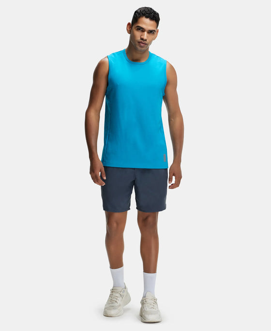 Super Combed Cotton Blend Round Neck Muscle Tee with Breathable Mesh - Caribbean Sea-4