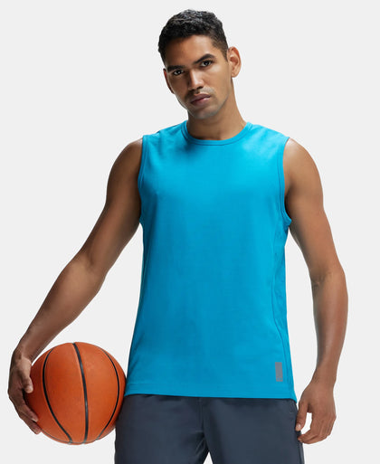 Super Combed Cotton Blend Round Neck Muscle Tee with Breathable Mesh - Caribbean Sea-5