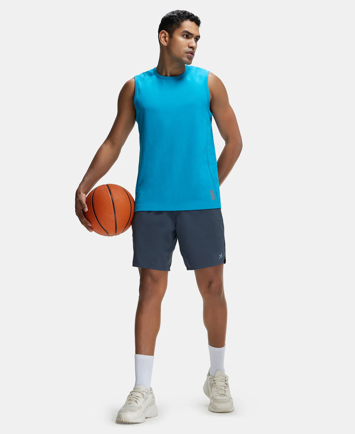 Super Combed Cotton Blend Round Neck Muscle Tee with Breathable Mesh - Caribbean Sea-6