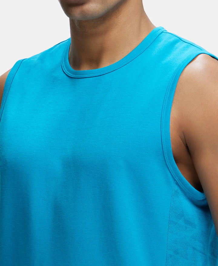 Super Combed Cotton Blend Round Neck Muscle Tee with Breathable Mesh - Caribbean Sea-7