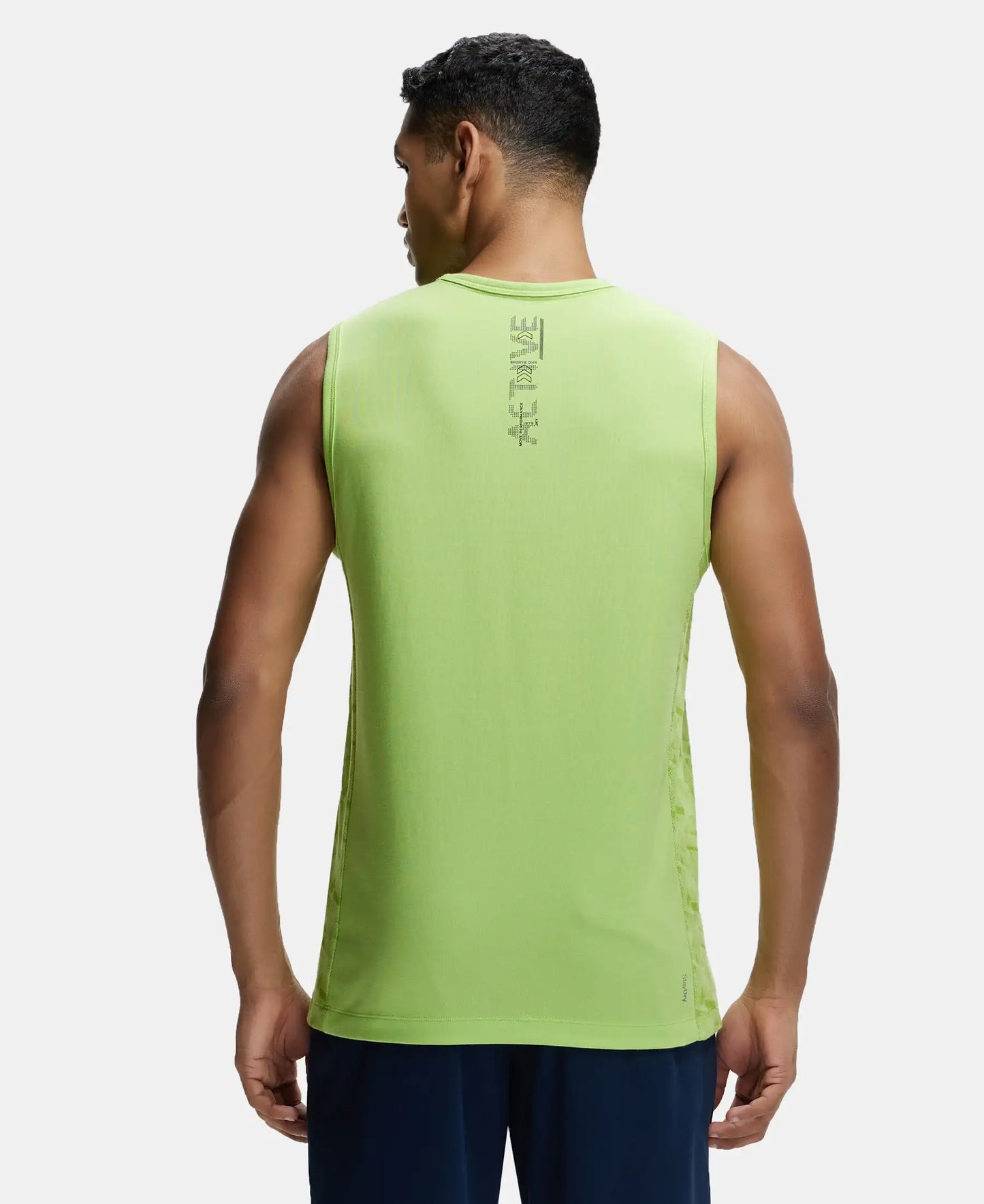 Super Combed Cotton Blend Round Neck Muscle Tee with Breathable Mesh - Green Glow-3