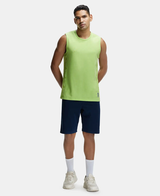 Super Combed Cotton Blend Round Neck Muscle Tee with Breathable Mesh - Green Glow-4