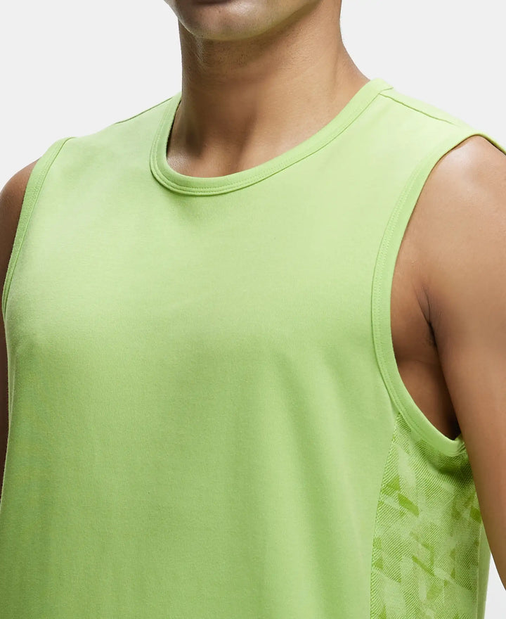 Super Combed Cotton Blend Round Neck Muscle Tee with Breathable Mesh - Green Glow-6