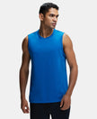 Super Combed Cotton Blend Round Neck Muscle Tee with Breathable Mesh - Move Blue-1