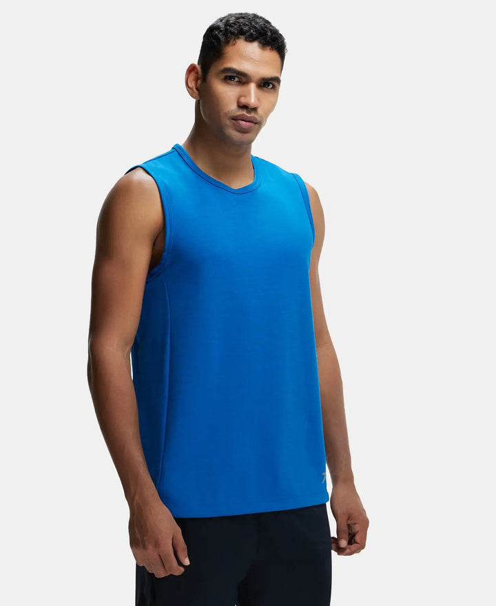 Super Combed Cotton Blend Round Neck Muscle Tee with Breathable Mesh - Move Blue-2