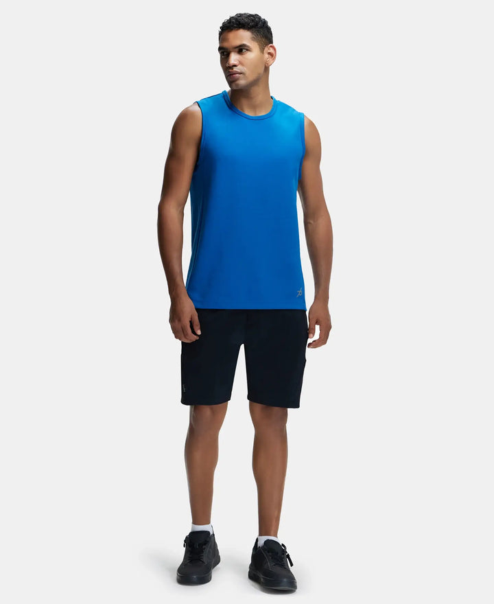 Super Combed Cotton Blend Round Neck Muscle Tee with Breathable Mesh - Move Blue-4