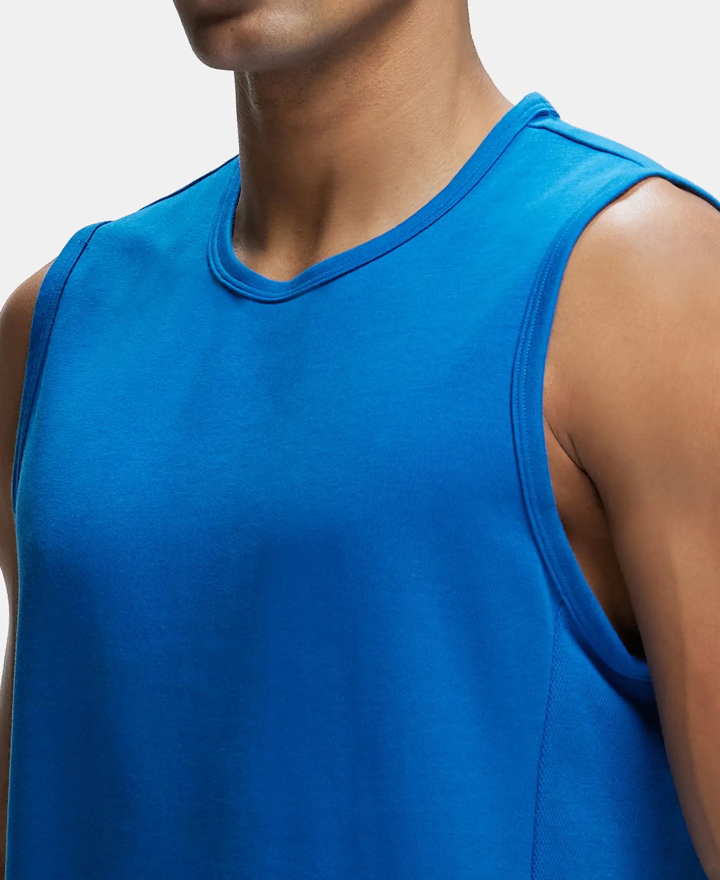 Super Combed Cotton Blend Round Neck Muscle Tee with Breathable Mesh - Move Blue-6