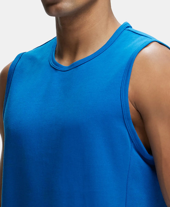 Super Combed Cotton Blend Round Neck Muscle Tee with Breathable Mesh - Move Blue-6