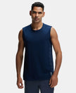 Super Combed Cotton Blend Round Neck Muscle Tee with Breathable Mesh - Navy-1