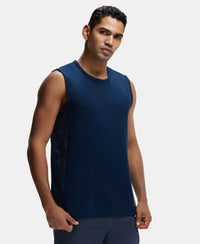 Super Combed Cotton Blend Round Neck Muscle Tee with Breathable Mesh - Navy-2