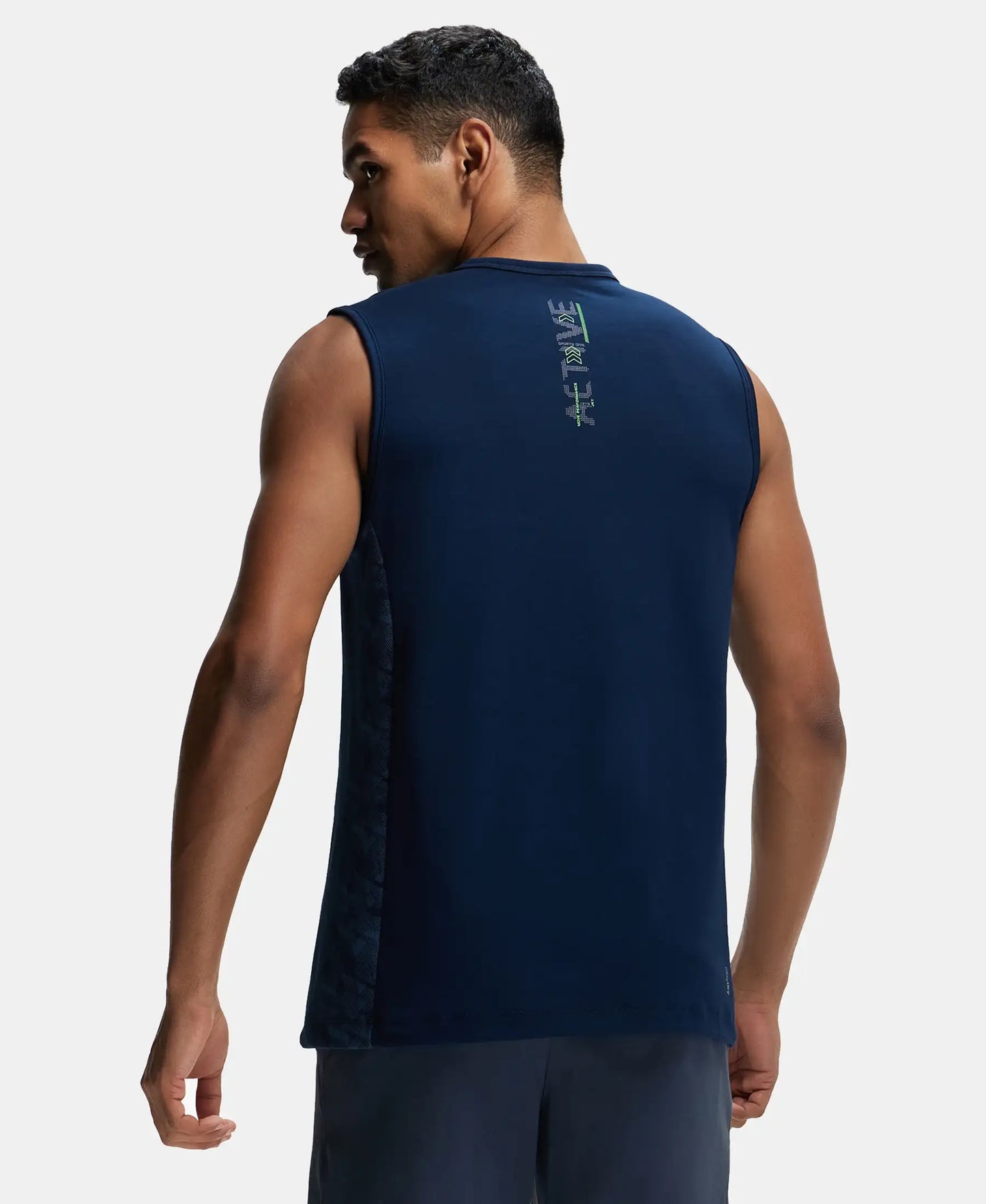 Super Combed Cotton Blend Round Neck Muscle Tee with Breathable Mesh - Navy-3