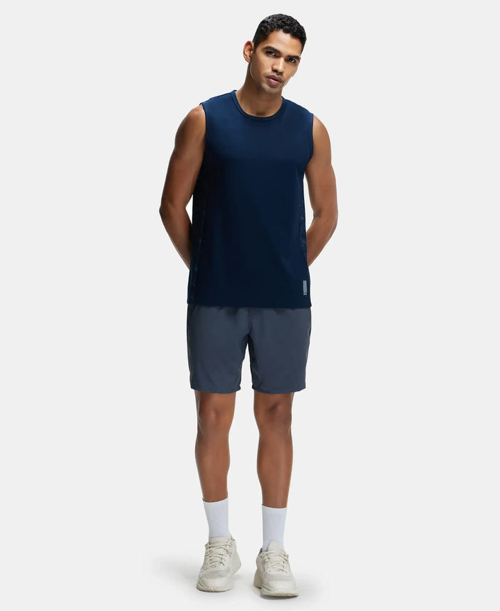 Super Combed Cotton Blend Round Neck Muscle Tee with Breathable Mesh - Navy-4