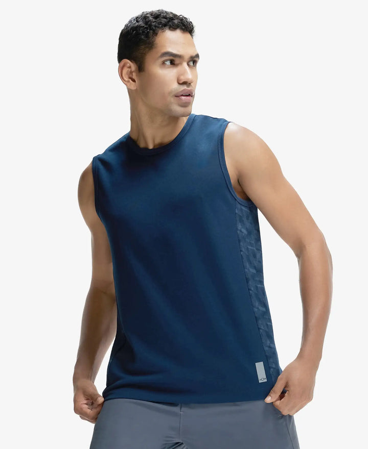 Super Combed Cotton Blend Round Neck Muscle Tee with Breathable Mesh - Navy-5