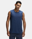 Super Combed Cotton Blend Round Neck Muscle Tee with Breathable Mesh - Navy Melange-1
