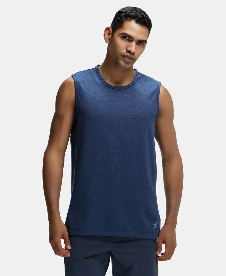 Super Combed Cotton Blend Round Neck Muscle Tee with Breathable Mesh - Navy Melange-1