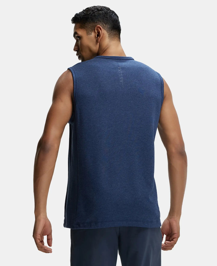 Super Combed Cotton Blend Round Neck Muscle Tee with Breathable Mesh - Navy Melange-3