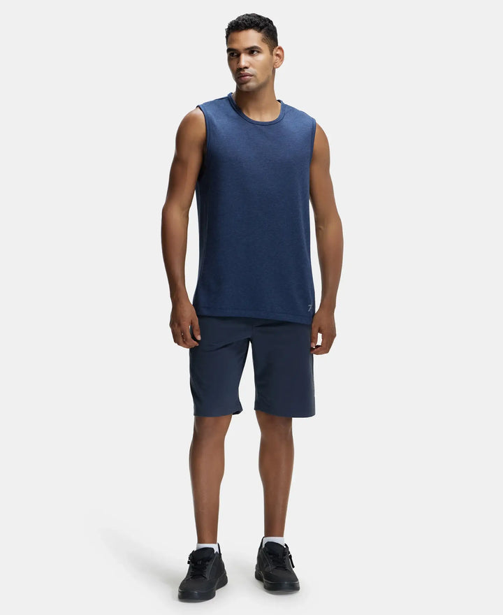 Super Combed Cotton Blend Round Neck Muscle Tee with Breathable Mesh - Navy Melange-4