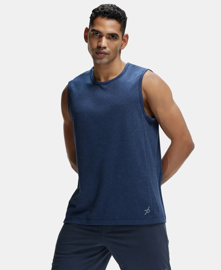 Super Combed Cotton Blend Round Neck Muscle Tee with Breathable Mesh - Navy Melange-5