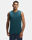 Super Combed Cotton Blend Round Neck Muscle Tee with Breathable Mesh - Pine Melange-1