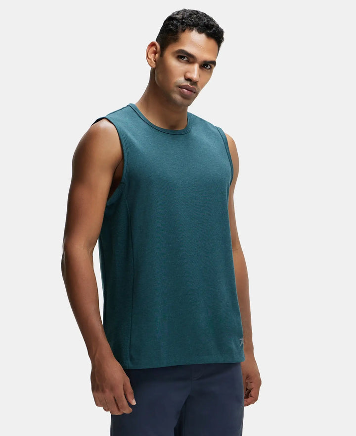 Super Combed Cotton Blend Round Neck Muscle Tee with Breathable Mesh - Pine Melange-2