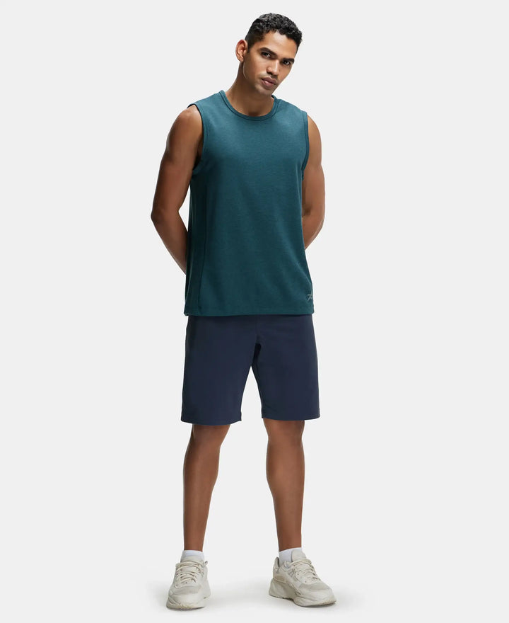 Super Combed Cotton Blend Round Neck Muscle Tee with Breathable Mesh - Pine Melange-4