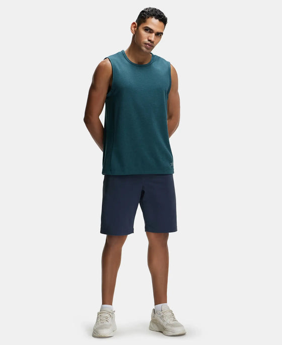 Super Combed Cotton Blend Round Neck Muscle Tee with Breathable Mesh - Pine Melange-4